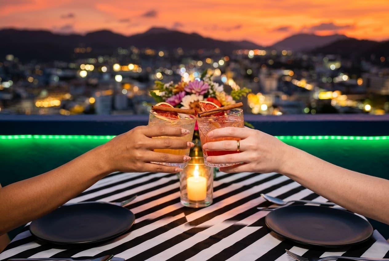 The seating areas at sunset